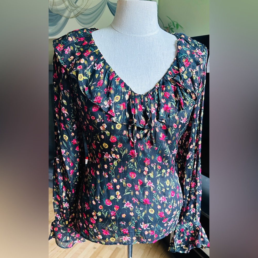 J. Crew Floral Blouse - Black with Red and Yellow